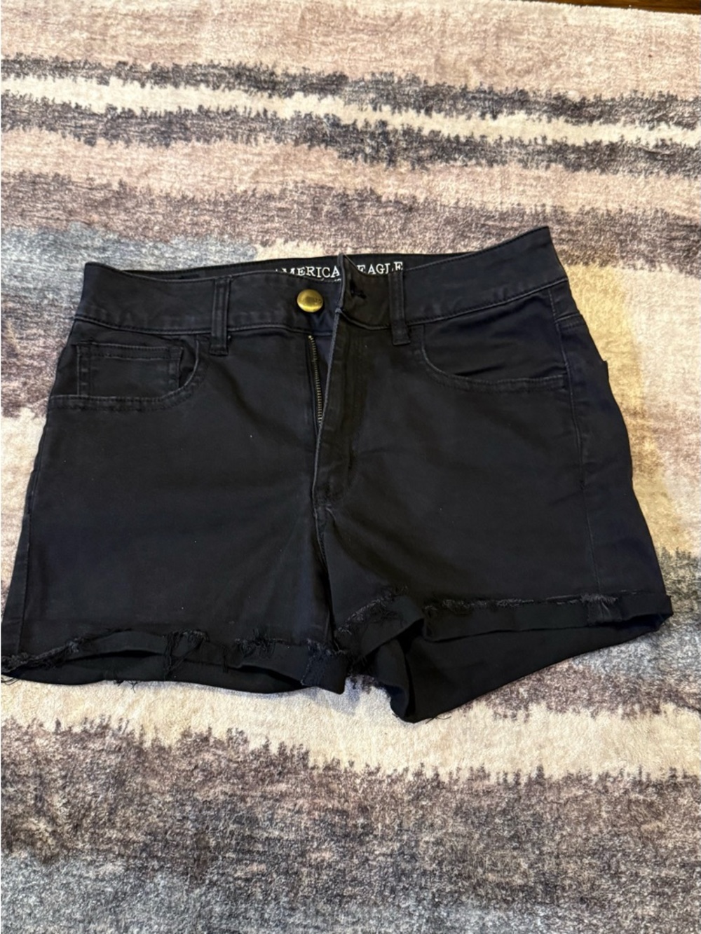 American Eagle Outfitters Black High-Rise Cutoff Denim Shorts